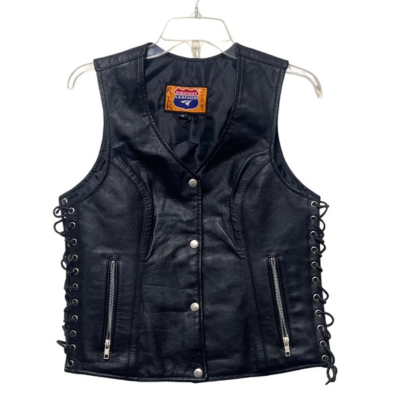 Women’s Leather Traditional Lace Up Side Motorcycle Vest - Picture 1 of 7